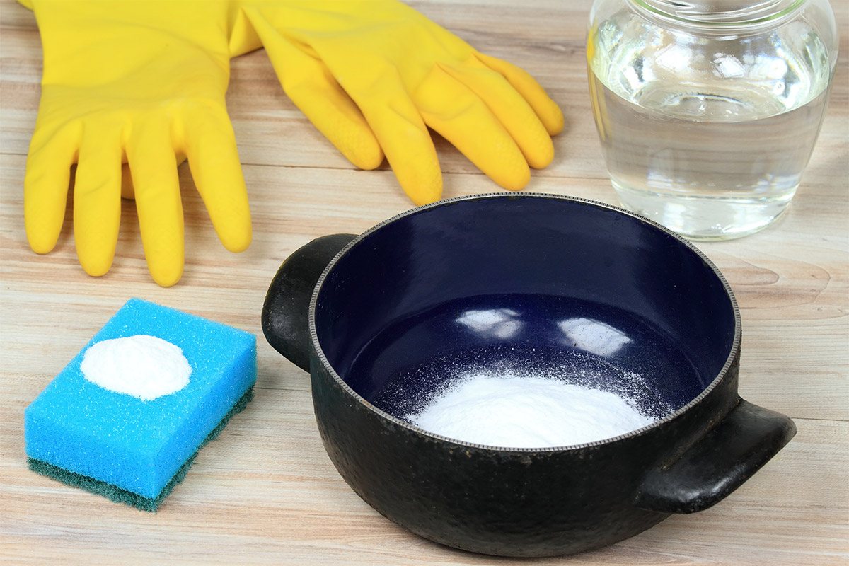 Baking Soda Scrubbing Brush Rubber Gloves Hot Water